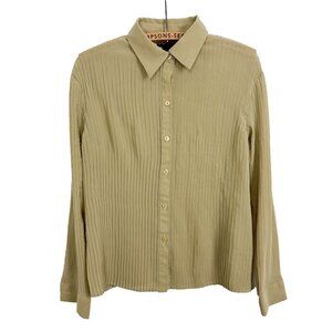Karen Arnold Pleated Button-Up Blouse Long Sleeve Olive Green Size Medium